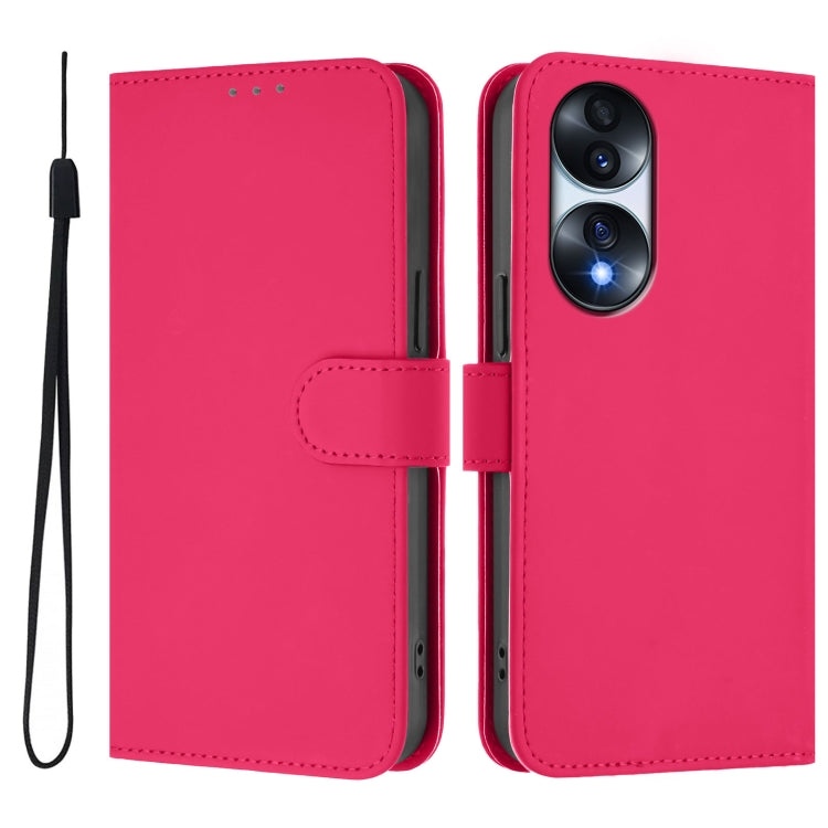 For Honor 70 Skin Feel Solid Color Leather Phone Case with Lanyard
