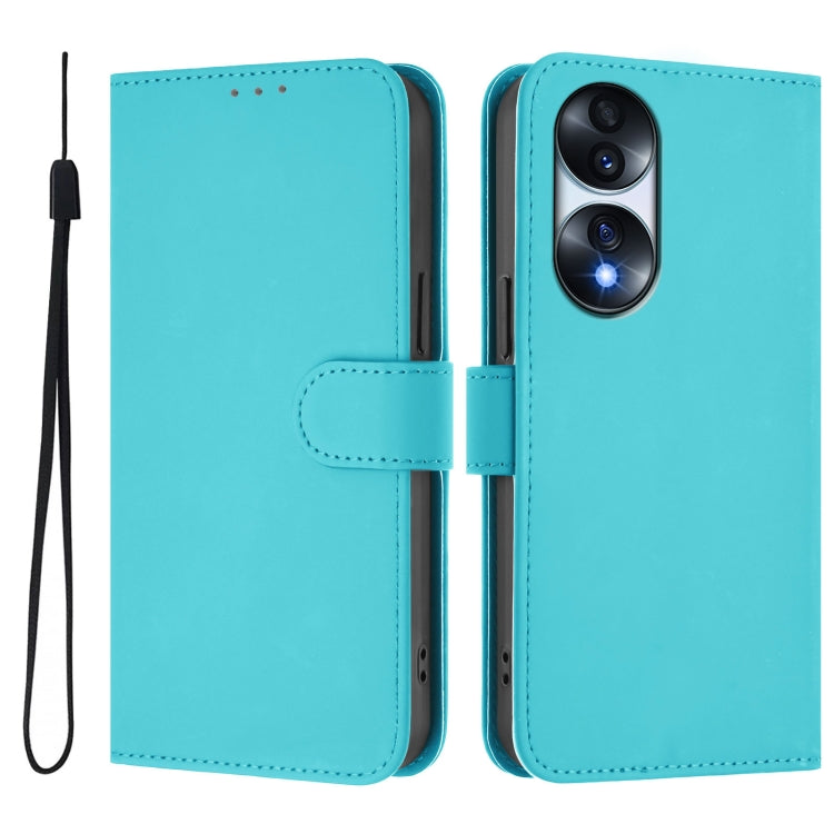 For Honor 70 Skin Feel Solid Color Leather Phone Case with Lanyard