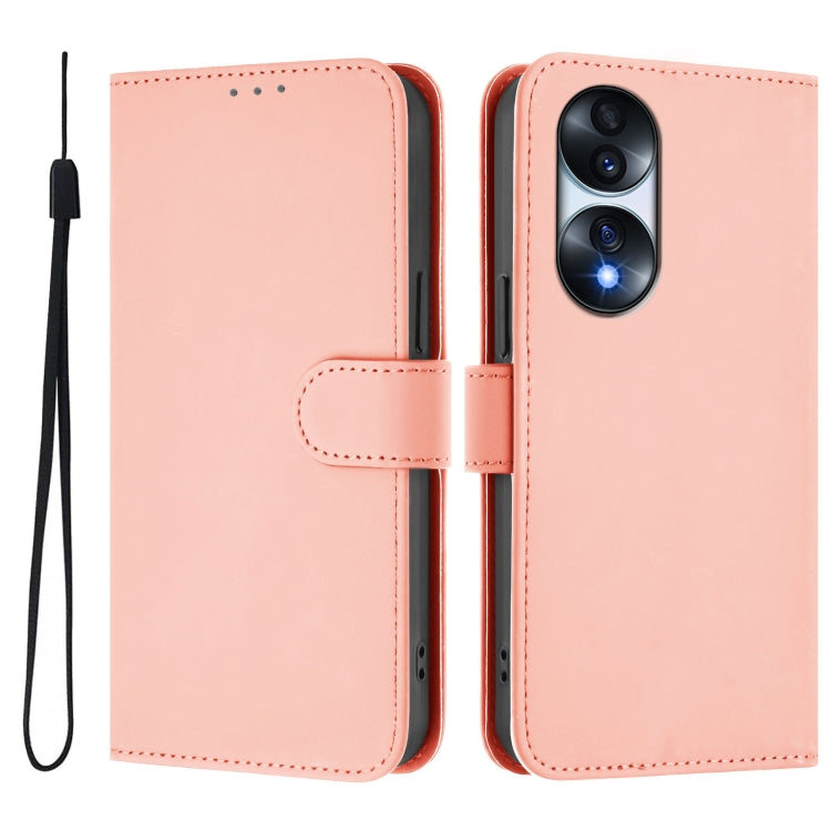 For Honor 70 Pro Skin Feel Solid Color Leather Phone Case with Lanyard