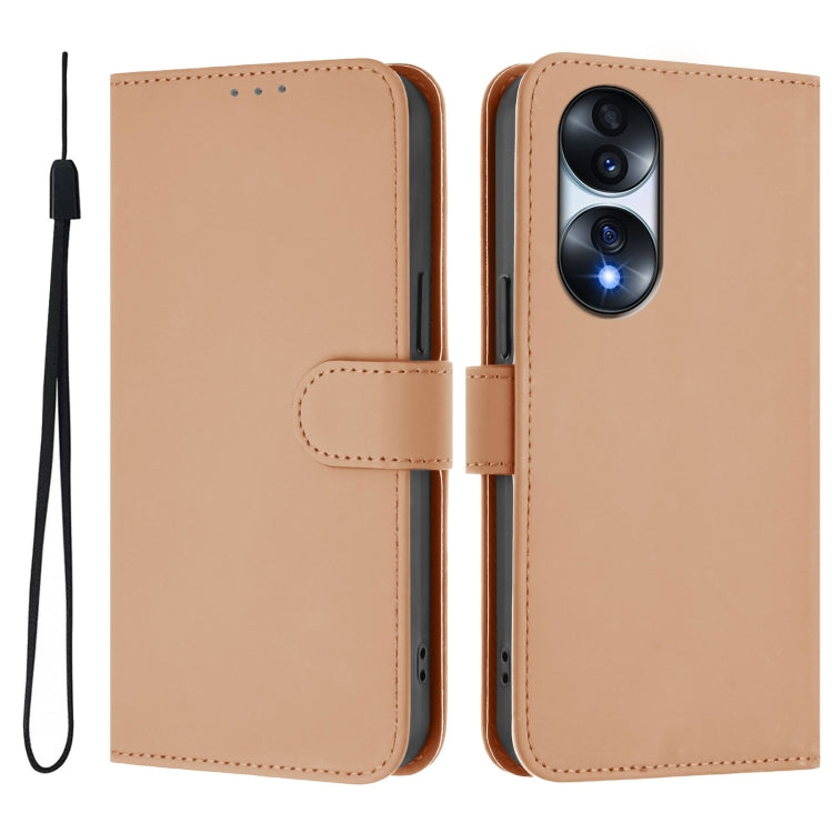 For Honor 70 Pro Skin Feel Solid Color Leather Phone Case with Lanyard