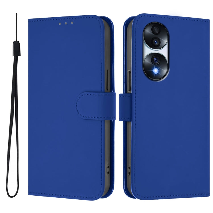 For Honor 70 Pro Skin Feel Solid Color Leather Phone Case with Lanyard