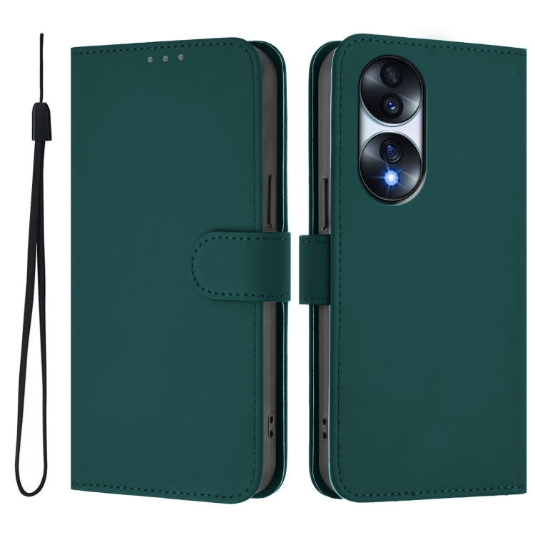 For Honor 70 Pro Skin Feel Solid Color Leather Phone Case with Lanyard