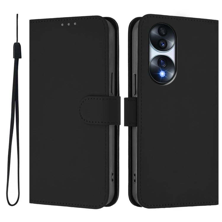 For Honor 70 Pro Skin Feel Solid Color Leather Phone Case with Lanyard