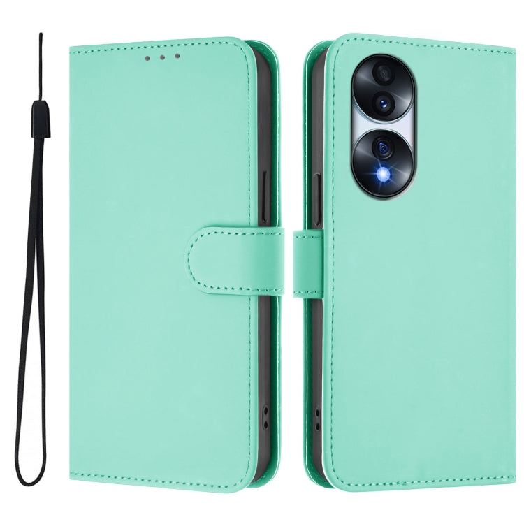 For Honor 70 Pro Skin Feel Solid Color Leather Phone Case with Lanyard