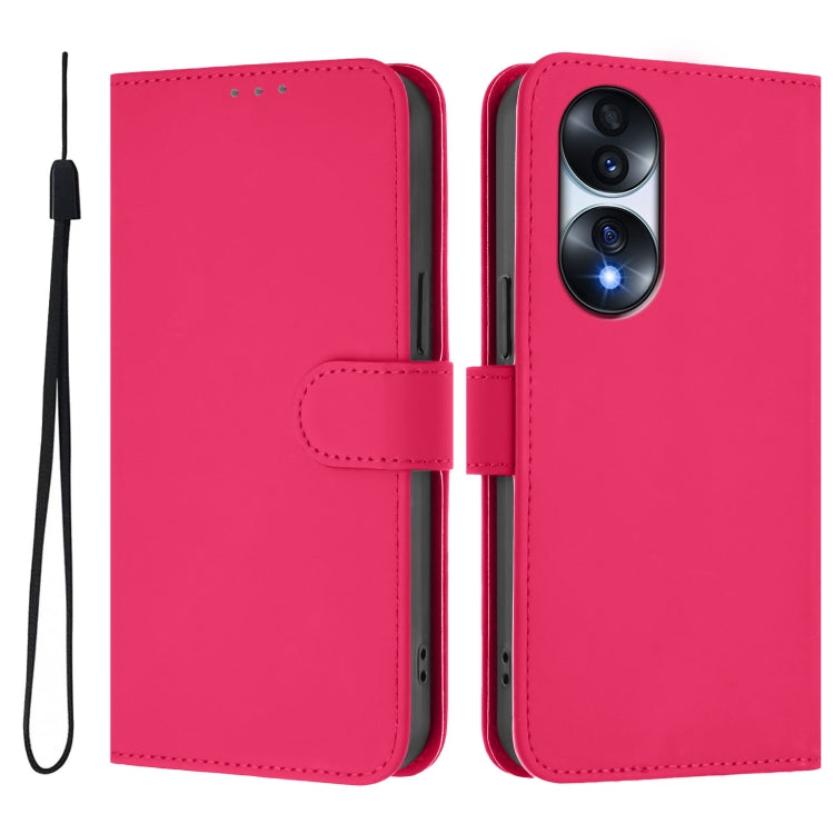 For Honor 70 Pro Skin Feel Solid Color Leather Phone Case with Lanyard