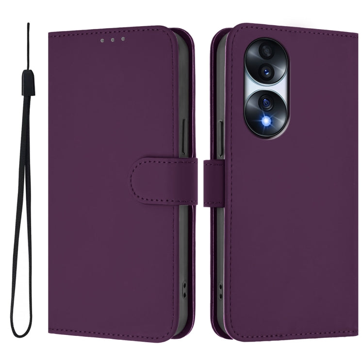 For Honor 70 Pro Skin Feel Solid Color Leather Phone Case with Lanyard