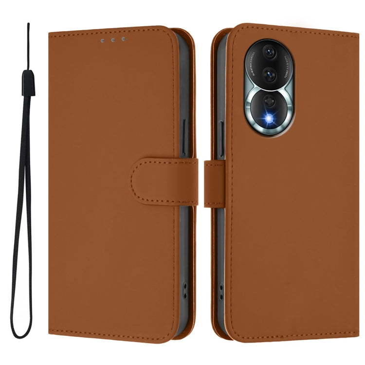 For Honor 80 Skin Feel Solid Color Leather Phone Case with Lanyard