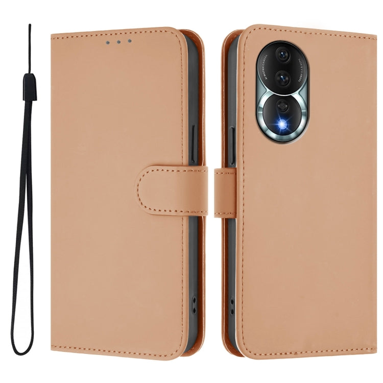 For Honor 80 Skin Feel Solid Color Leather Phone Case with Lanyard