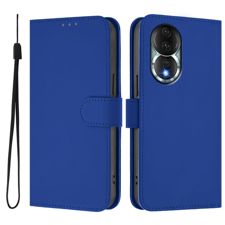 For Honor 80 Skin Feel Solid Color Leather Phone Case with Lanyard