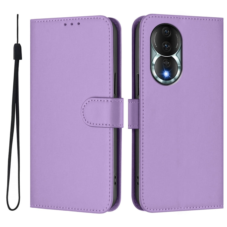 For Honor 80 Skin Feel Solid Color Leather Phone Case with Lanyard