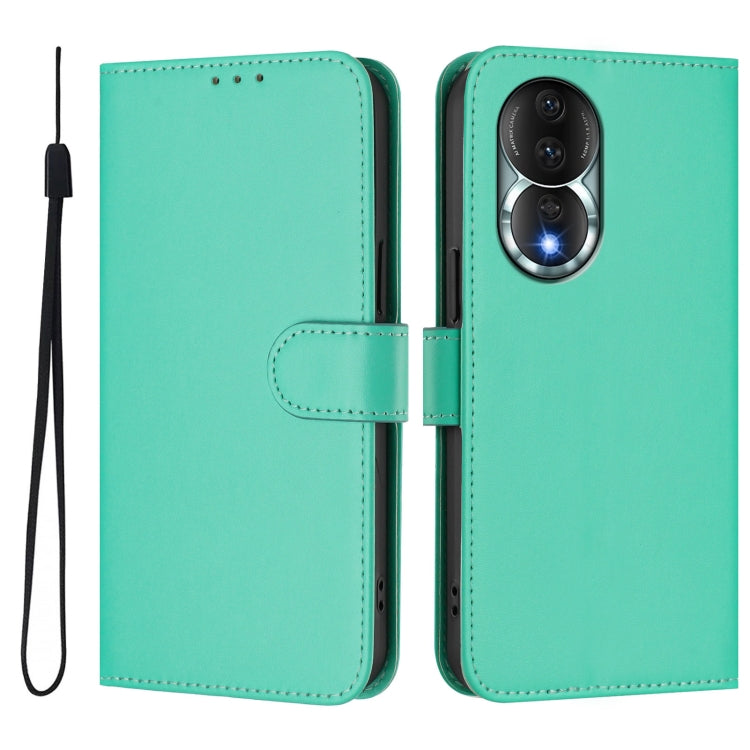 For Honor 80 Skin Feel Solid Color Leather Phone Case with Lanyard