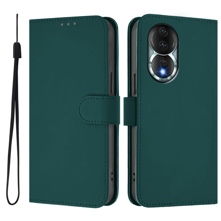 For Honor 80 Skin Feel Solid Color Leather Phone Case with Lanyard