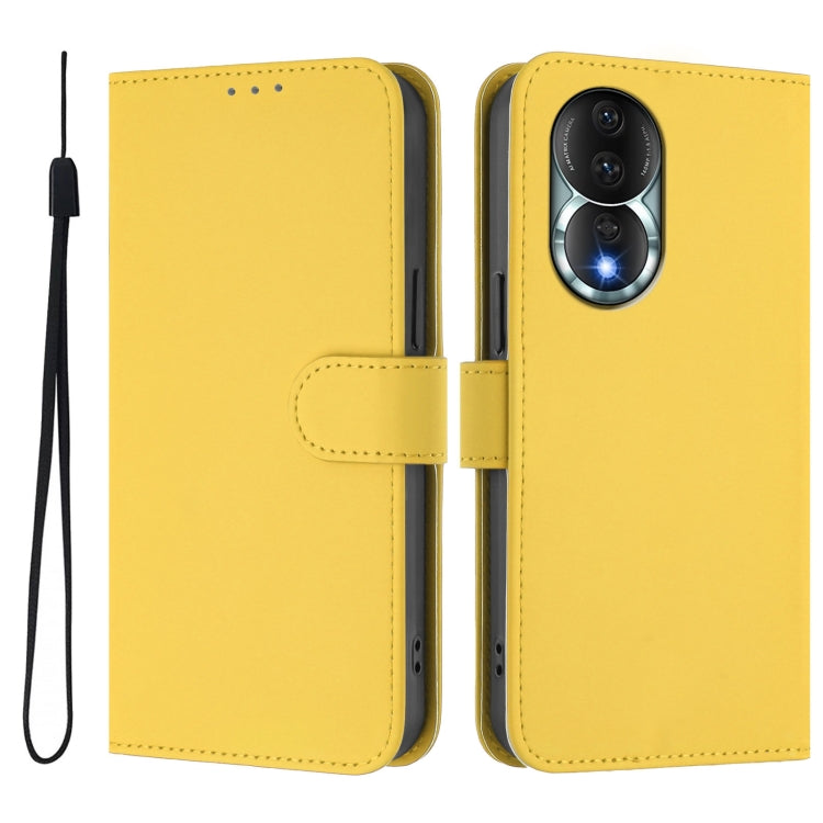 For Honor 80 Skin Feel Solid Color Leather Phone Case with Lanyard