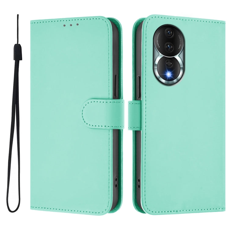 For Honor 80 Skin Feel Solid Color Leather Phone Case with Lanyard