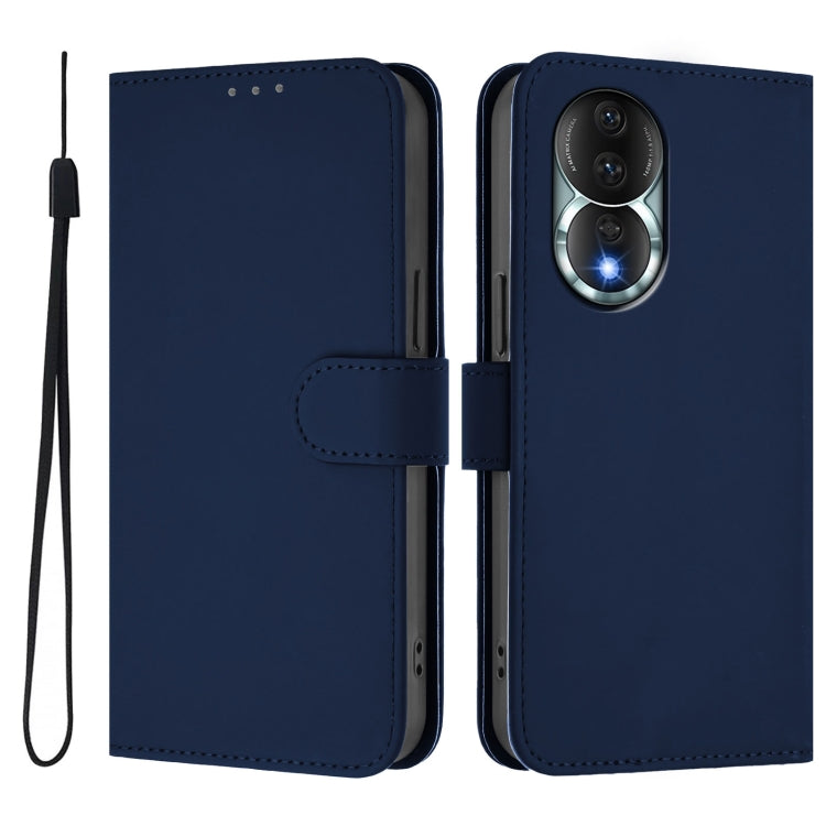 For Honor 80 Skin Feel Solid Color Leather Phone Case with Lanyard