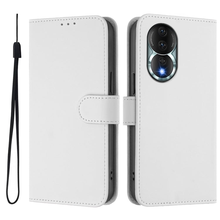 For Honor 80 Skin Feel Solid Color Leather Phone Case with Lanyard