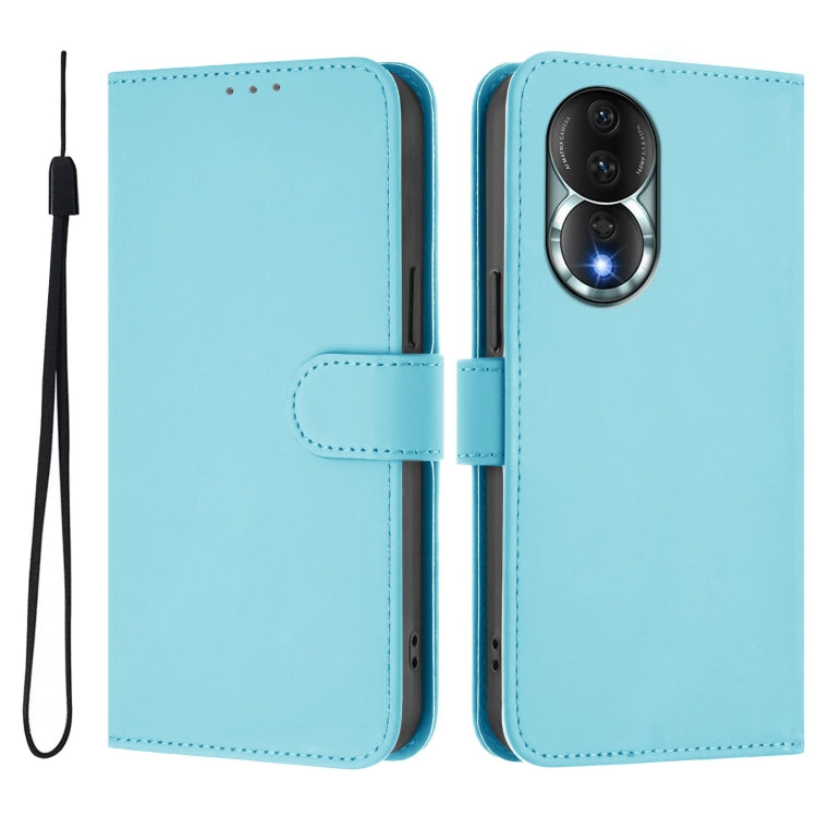 For Honor 80 Skin Feel Solid Color Leather Phone Case with Lanyard