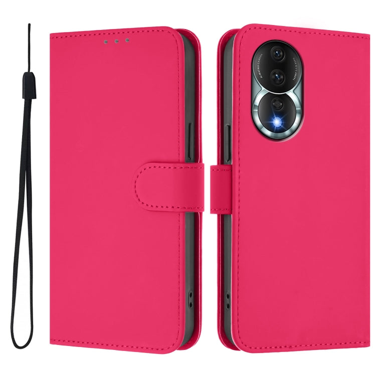 For Honor 80 Skin Feel Solid Color Leather Phone Case with Lanyard