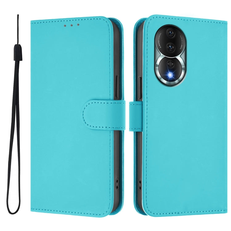 For Honor 80 Skin Feel Solid Color Leather Phone Case with Lanyard