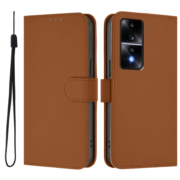 For Honor 80 GT Skin Feel Solid Color Leather Phone Case with Lanyard