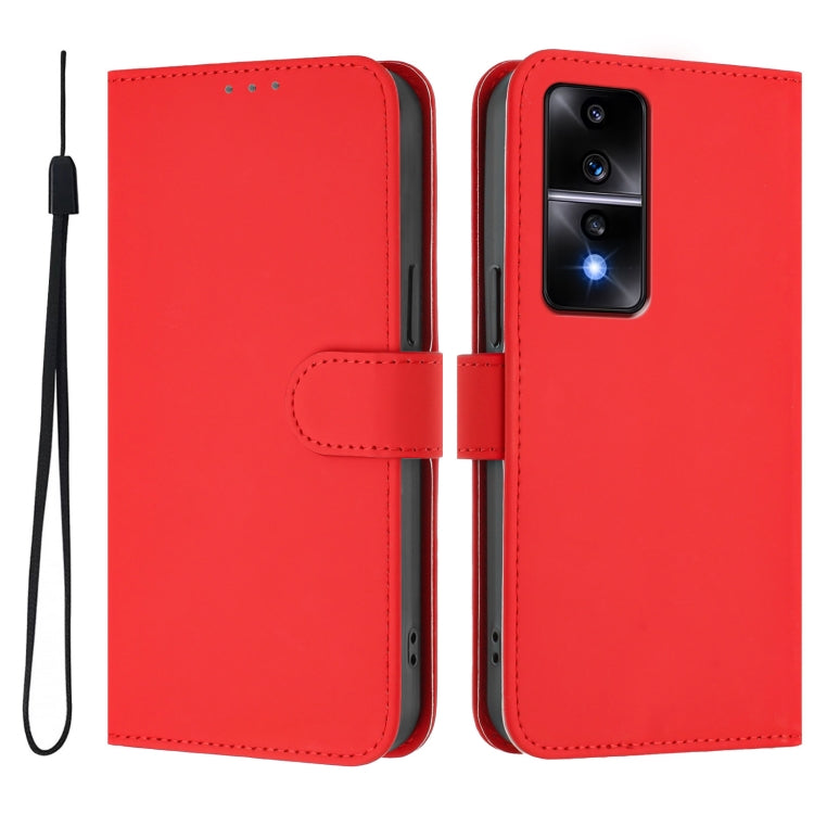 For Honor 80 GT Skin Feel Solid Color Leather Phone Case with Lanyard