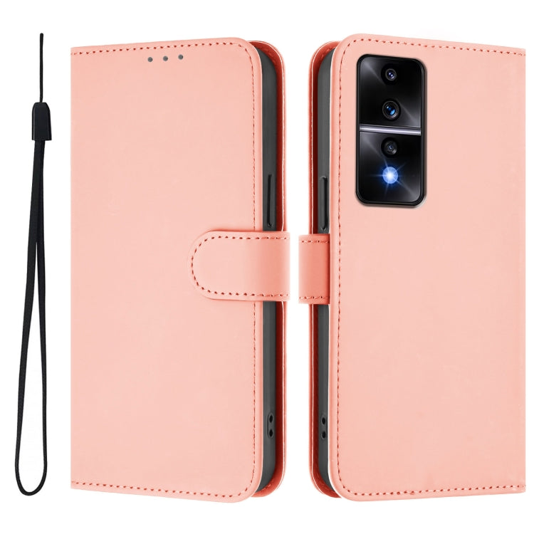 For Honor 80 GT Skin Feel Solid Color Leather Phone Case with Lanyard