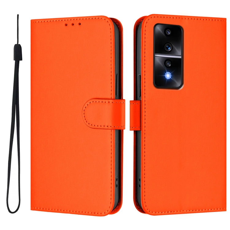 For Honor 80 GT Skin Feel Solid Color Leather Phone Case with Lanyard