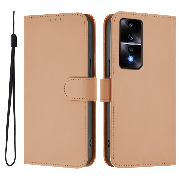 For Honor 80 GT Skin Feel Solid Color Leather Phone Case with Lanyard