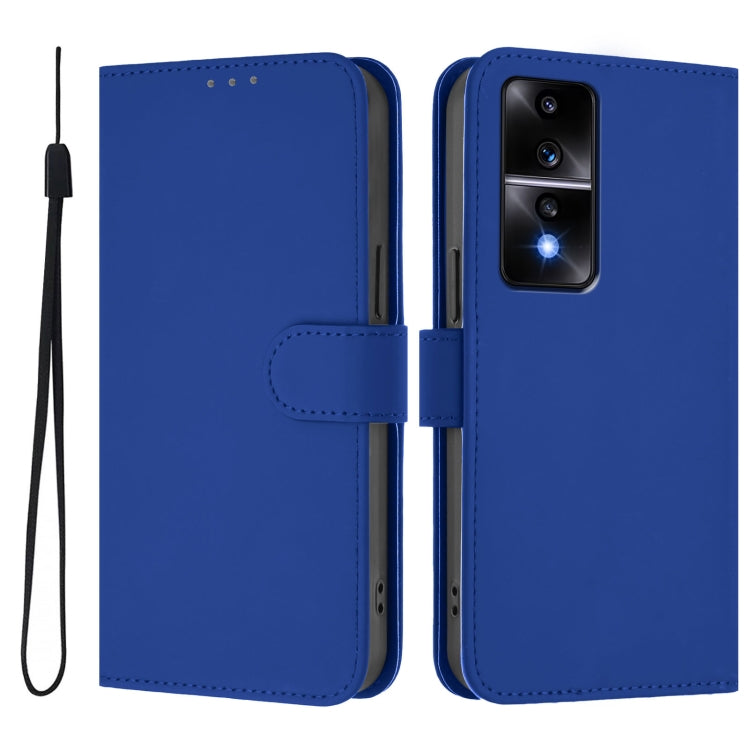 For Honor 80 GT Skin Feel Solid Color Leather Phone Case with Lanyard