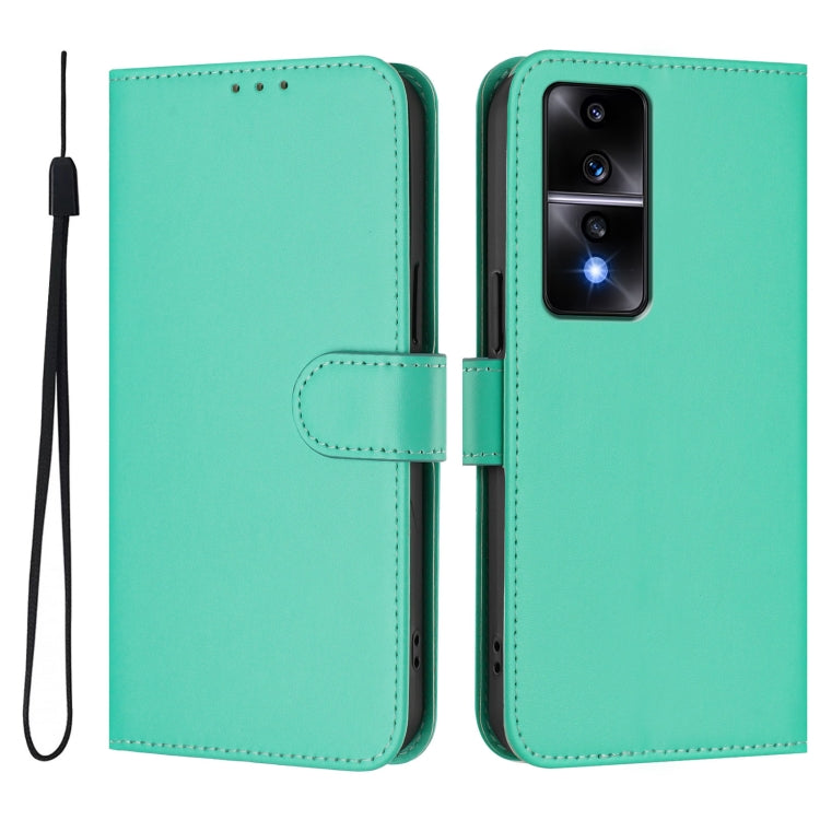 For Honor 80 GT Skin Feel Solid Color Leather Phone Case with Lanyard