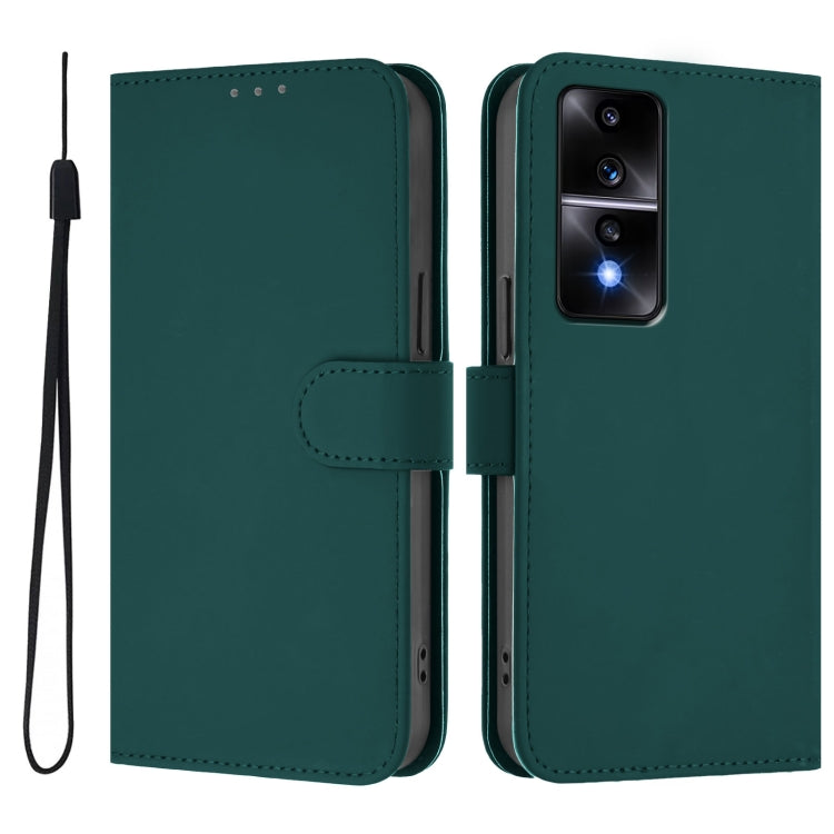 For Honor 80 GT Skin Feel Solid Color Leather Phone Case with Lanyard