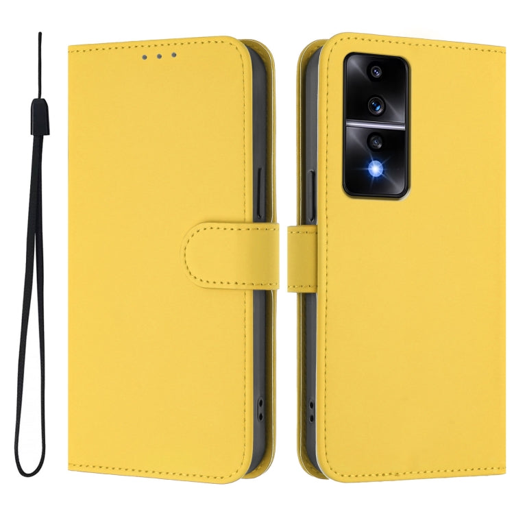 For Honor 80 GT Skin Feel Solid Color Leather Phone Case with Lanyard