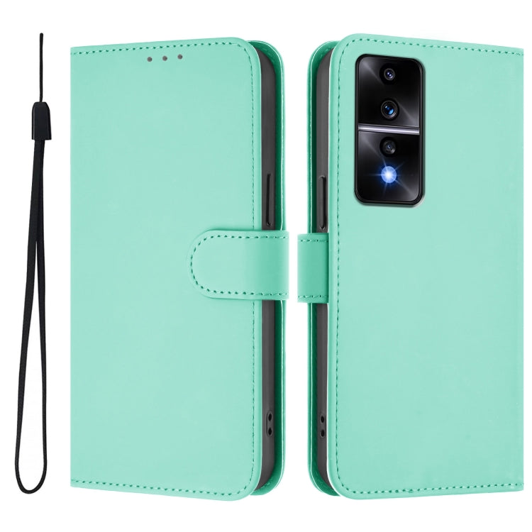 For Honor 80 GT Skin Feel Solid Color Leather Phone Case with Lanyard