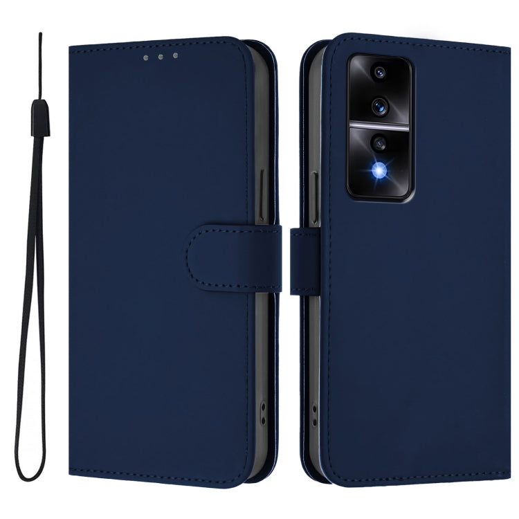 For Honor 80 GT Skin Feel Solid Color Leather Phone Case with Lanyard