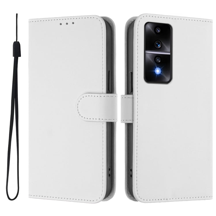 For Honor 80 GT Skin Feel Solid Color Leather Phone Case with Lanyard