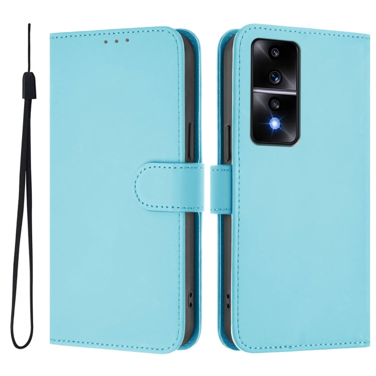 For Honor 80 GT Skin Feel Solid Color Leather Phone Case with Lanyard