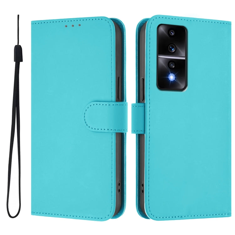 For Honor 80 GT Skin Feel Solid Color Leather Phone Case with Lanyard