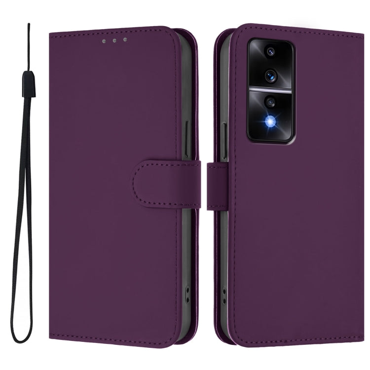 For Honor 80 GT Skin Feel Solid Color Leather Phone Case with Lanyard