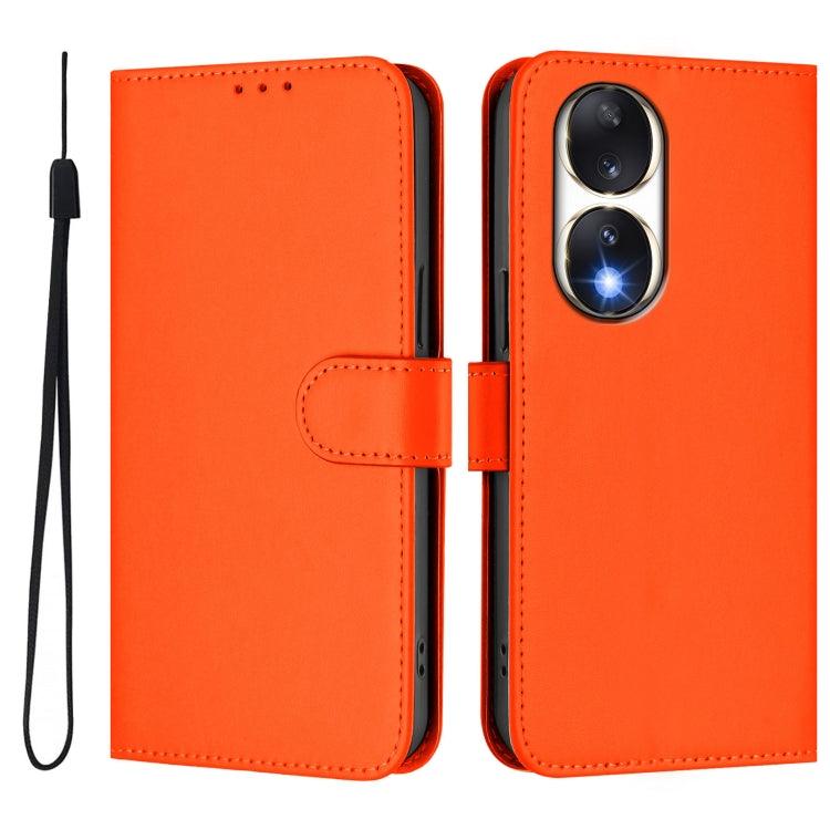 For Honor 90 Skin Feel Solid Color Leather Phone Case with Lanyard