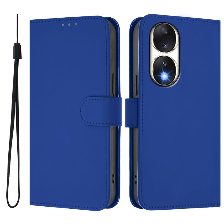 For Honor 90 Skin Feel Solid Color Leather Phone Case with Lanyard