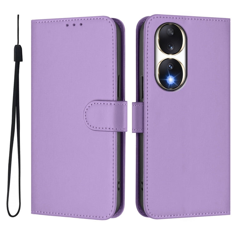 For Honor 90 Skin Feel Solid Color Leather Phone Case with Lanyard