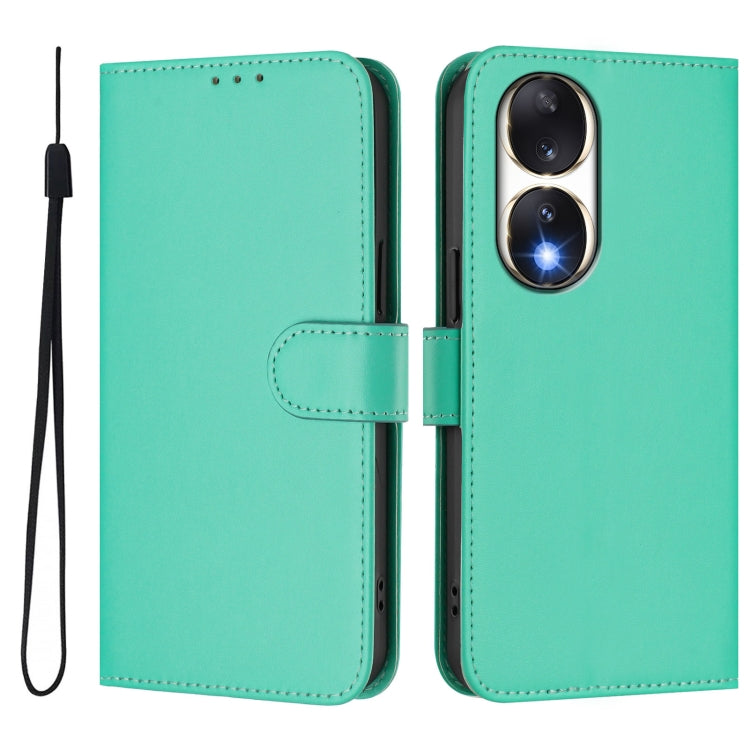 For Honor 90 Skin Feel Solid Color Leather Phone Case with Lanyard
