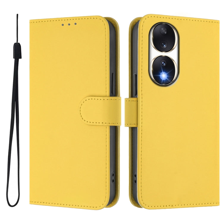 For Honor 90 Skin Feel Solid Color Leather Phone Case with Lanyard