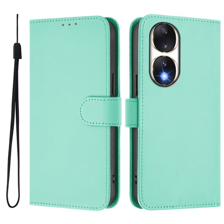 For Honor 90 Skin Feel Solid Color Leather Phone Case with Lanyard