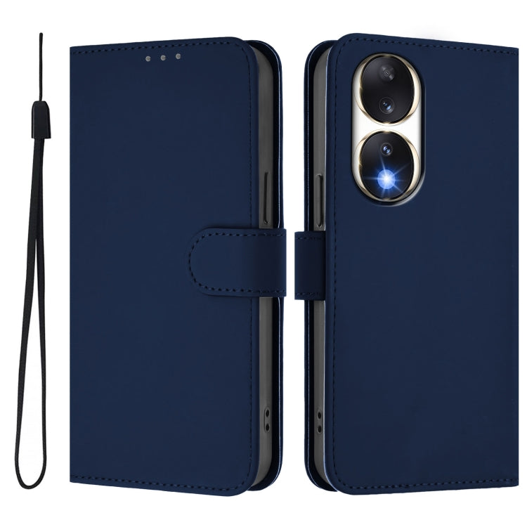 For Honor 90 Skin Feel Solid Color Leather Phone Case with Lanyard