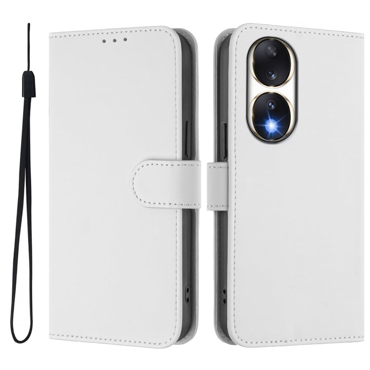For Honor 90 Skin Feel Solid Color Leather Phone Case with Lanyard