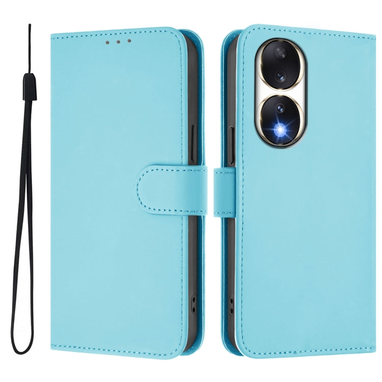 For Honor 90 Skin Feel Solid Color Leather Phone Case with Lanyard