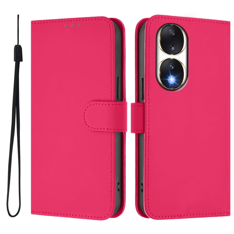 For Honor 90 Skin Feel Solid Color Leather Phone Case with Lanyard