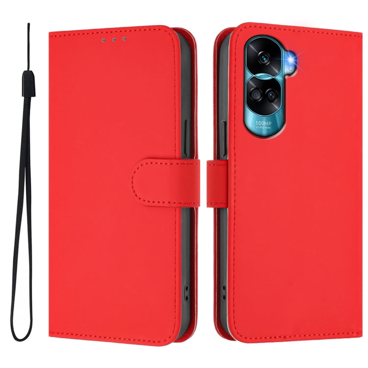 For Honor 90 Lite / X50i Skin Feel Solid Color Leather Phone Case with Lanyard