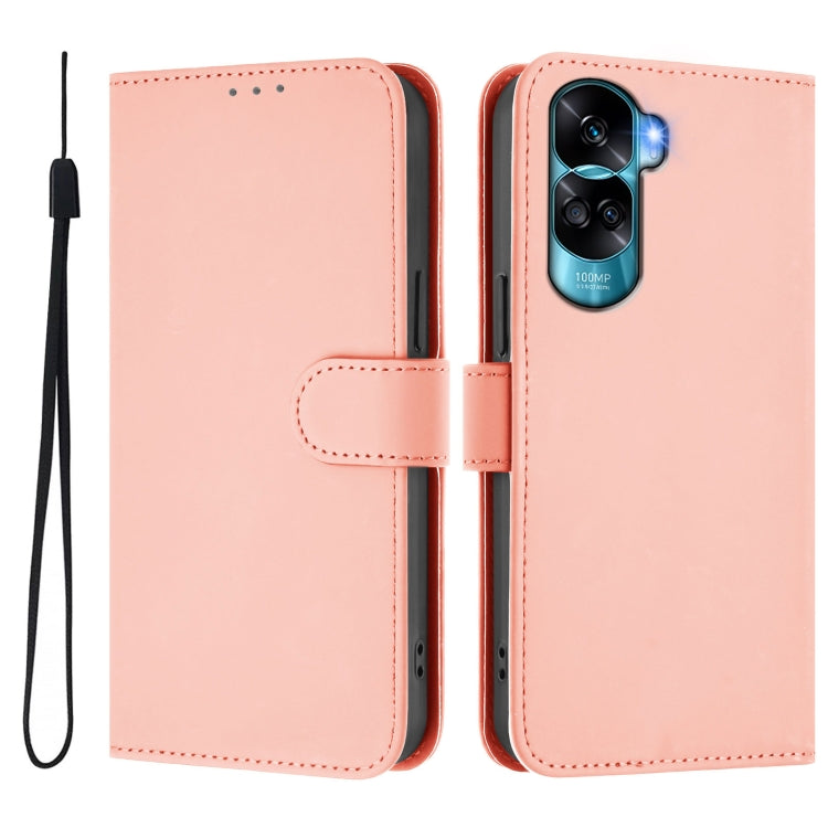 For Honor 90 Lite / X50i Skin Feel Solid Color Leather Phone Case with Lanyard